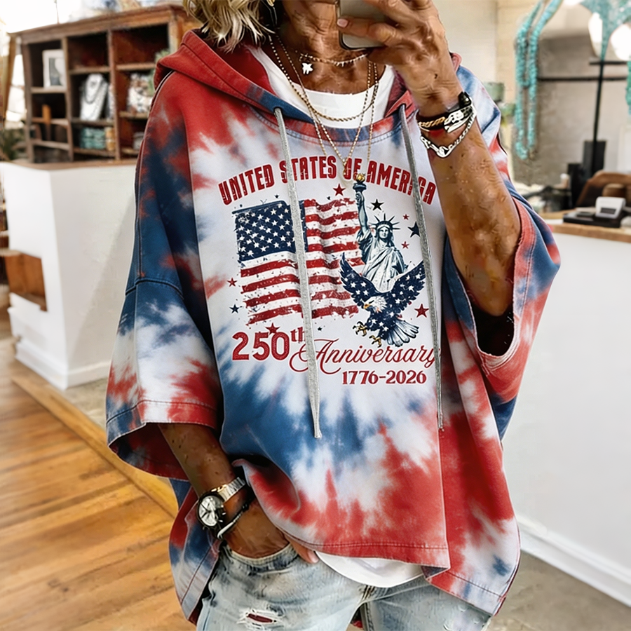 Women's 250th Anniversary American Flag Statue of Liberty Tie Dye Hooded