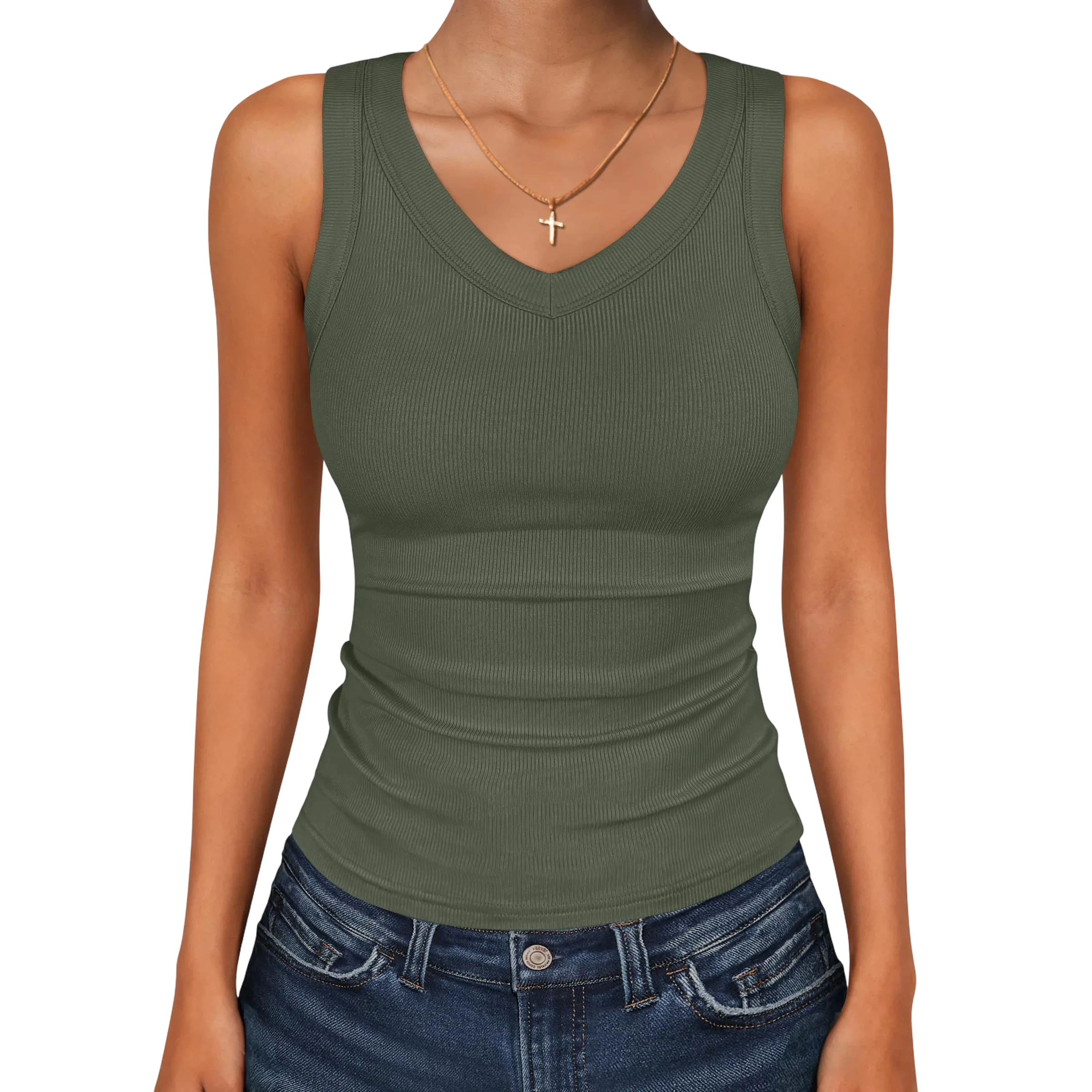 Tank Tops for Women V Neck Ribbed Knit Slim Fitted Sleeveless Tee – 2026 Summer Casual Basic Tanks