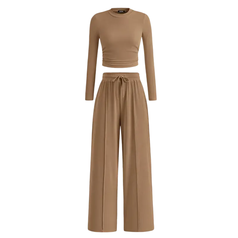 Women's Fall 2-Piece Set – Top & Wide-Leg Pants