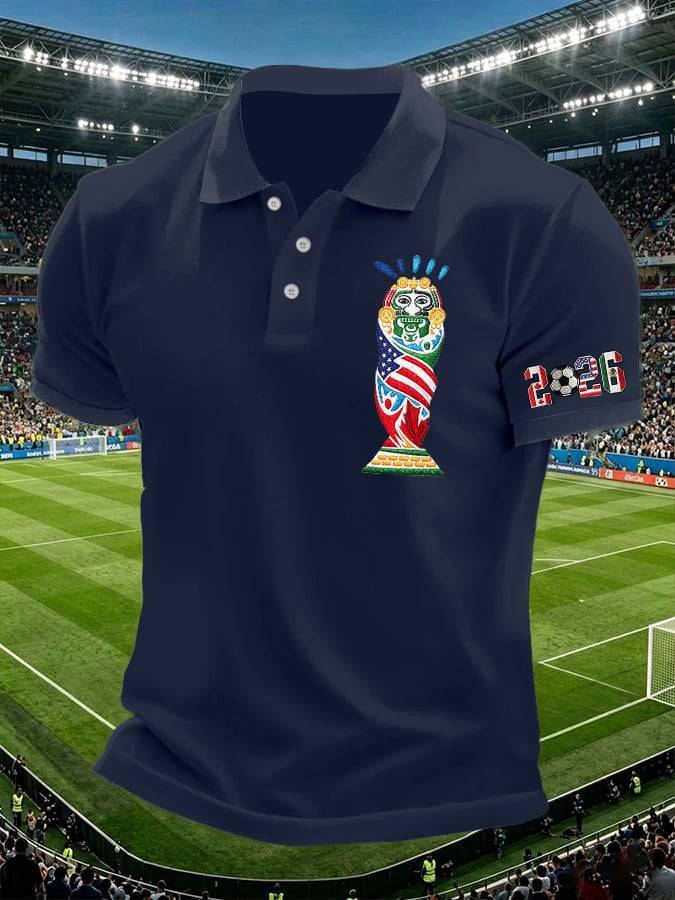 Men's Retro 2026 Soccer Mexico United States Canada Printed Polo Shirt