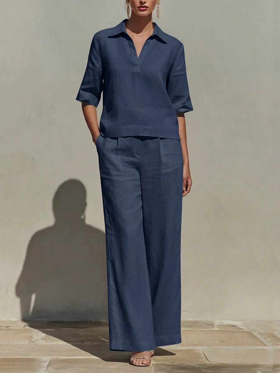 New Arrivals🔥Women's Solid Cotton Linen Two-Piece Set
