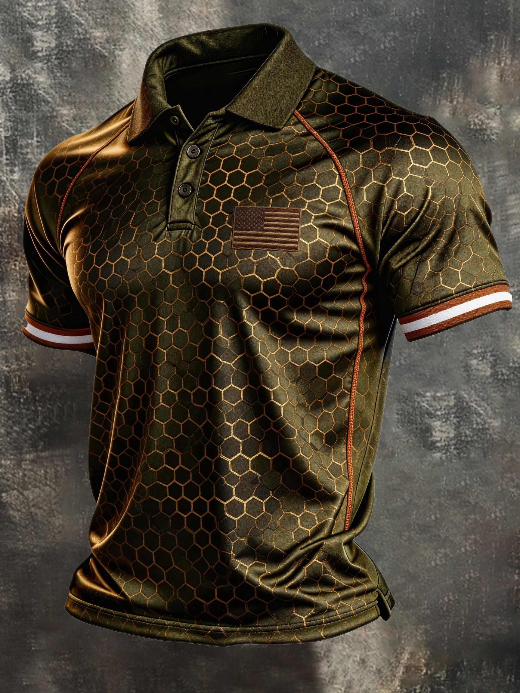 Men's Retro Patriotic Color-Block Short-Sleeve Polo Shirt