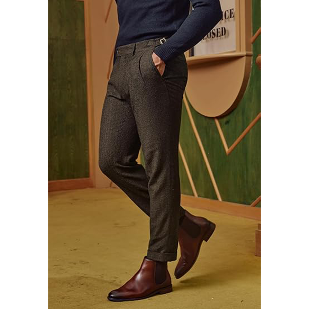Men's Herringbone Tweed Wool-Blend Dress Pants