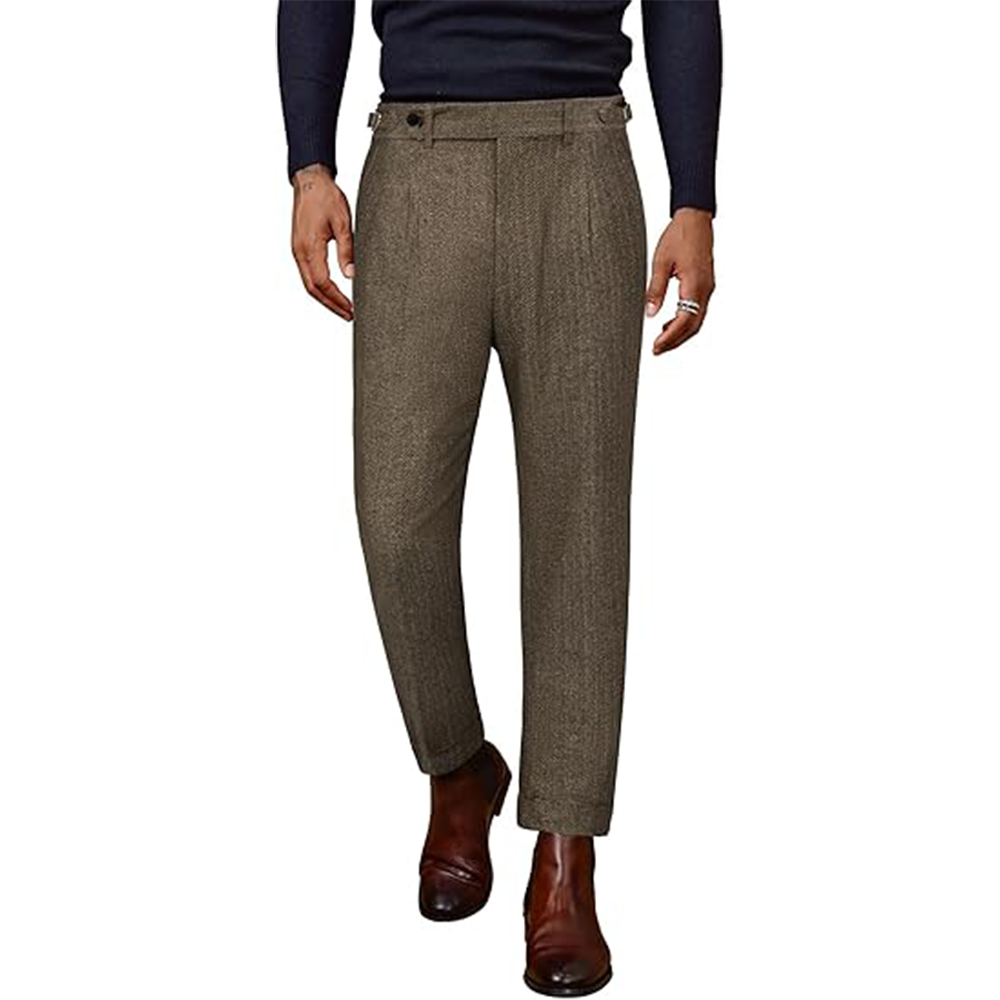 Men's Herringbone Tweed Wool-Blend Dress Pants