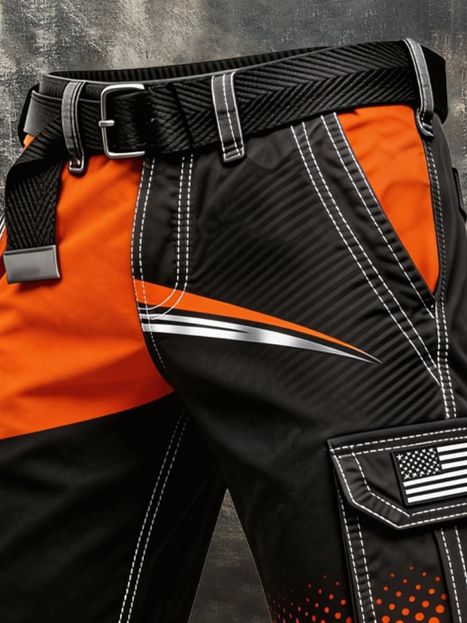 Men's Retro Color Block Patriot Pocket Cargo Shorts