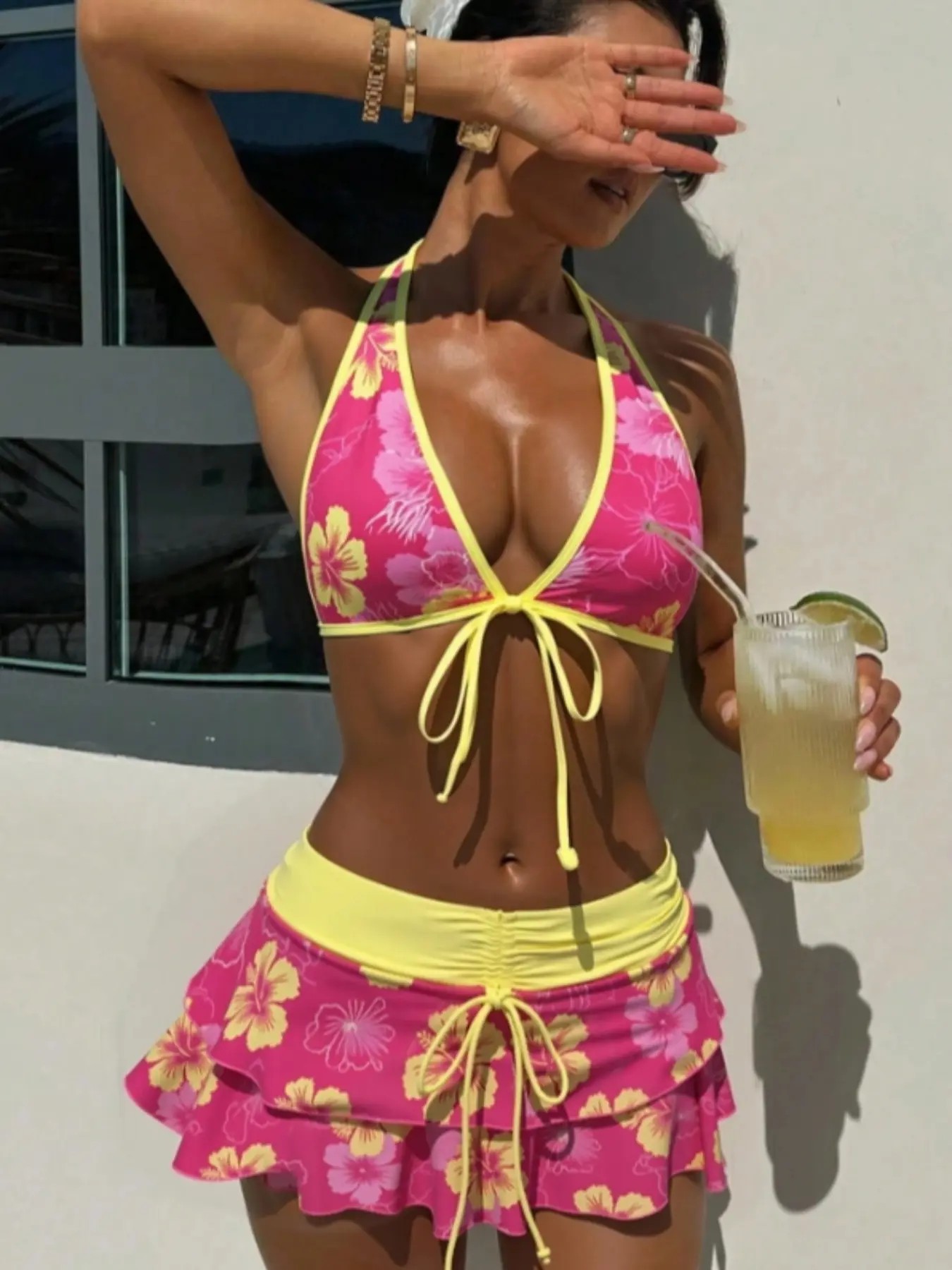 Women's Summer Beach Festival Print Halter Bikini Set