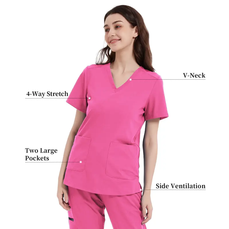 Women's Yoga-Style Medical Top — V-Neck, Double Pockets, Soft, Comfortable, and High-Stretch
