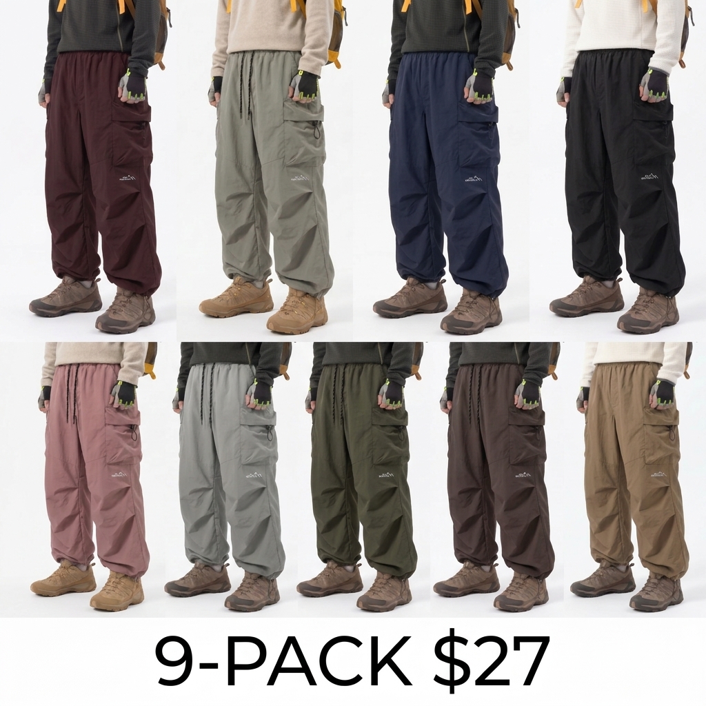 Unisex Baggy Cargo Parachute Pants – Lightweight Water-Resistant Outdoor Hiking Trousers, Loose-Fit Gorpcore Streetwear
