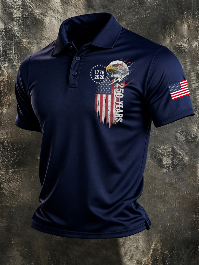 Men'S American Flag Print Casual Polo Shirt