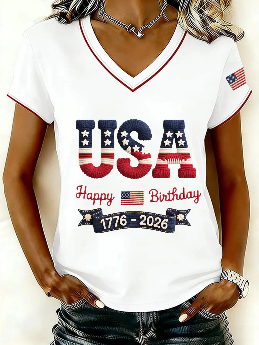 Knitted Texture 1776-2026 US 250Th Anniversary V-Neck T-Shirt