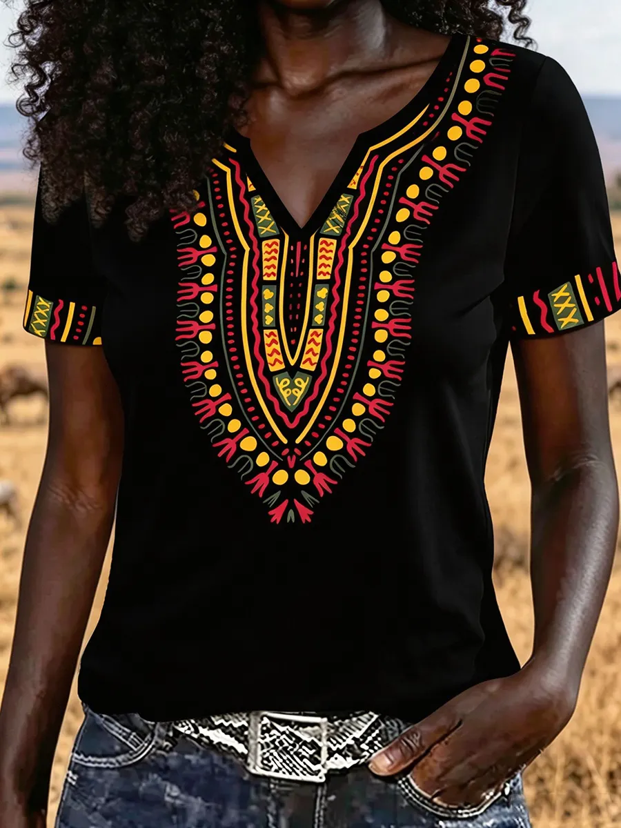 Women's Ethnic Geometric Style Art Printed T-Shirt