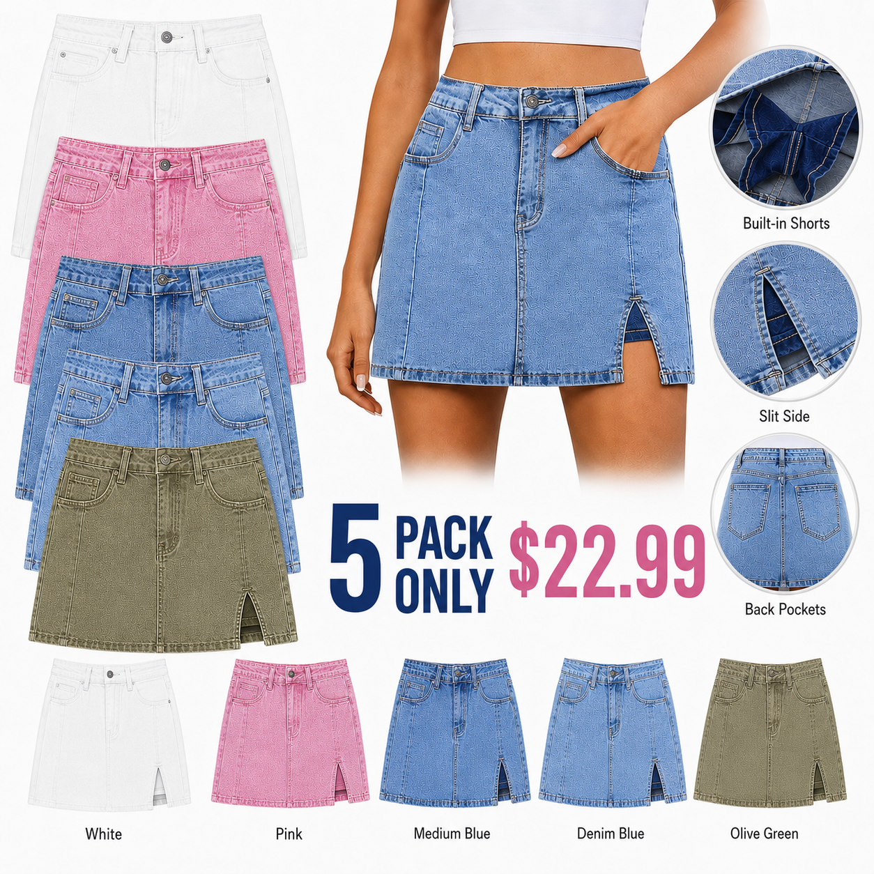 Minimalist high-waisted, loose-fit mini skirt/shorts with side slits