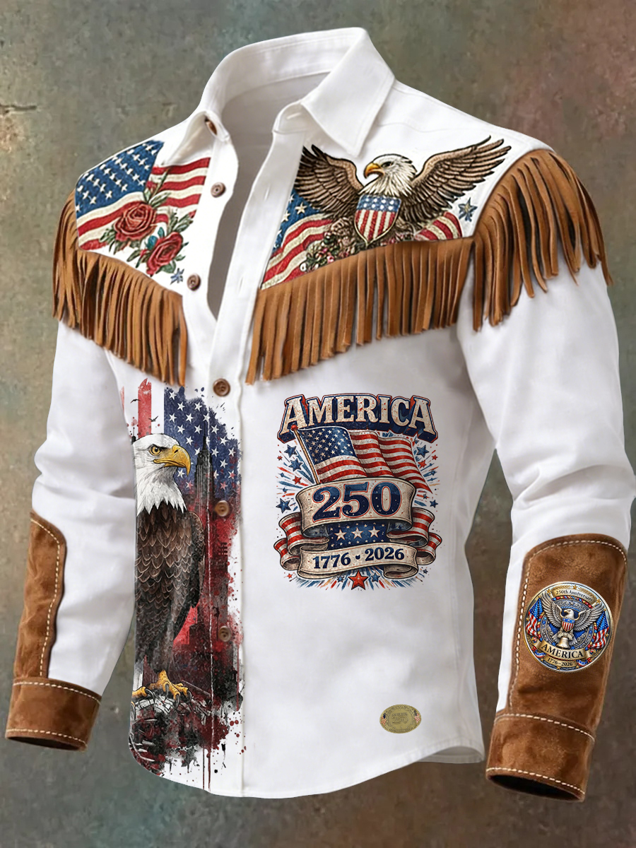 Men's Vintage American 250th Anniversary Patchwork Western Shirt