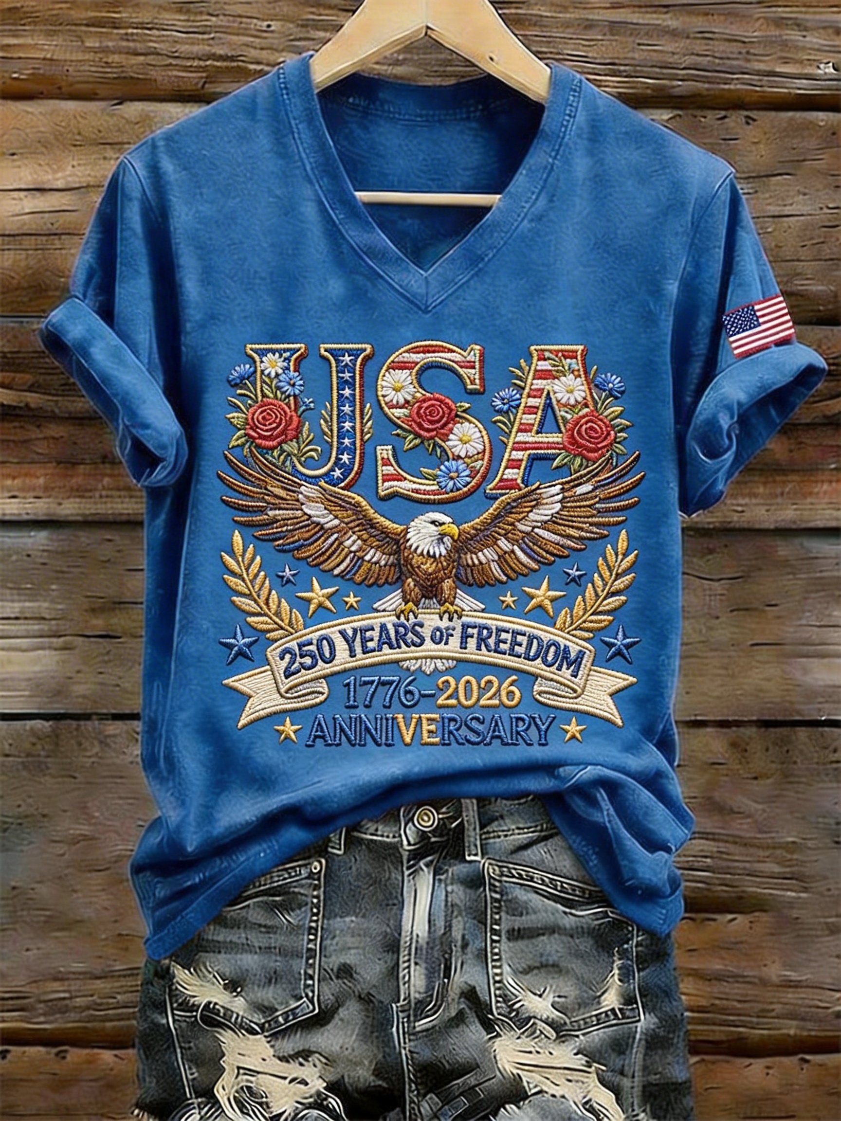 Women's USA 250th Years Independence And Freedom 1776-2026 Printed Short-Sleeve T-Shirt