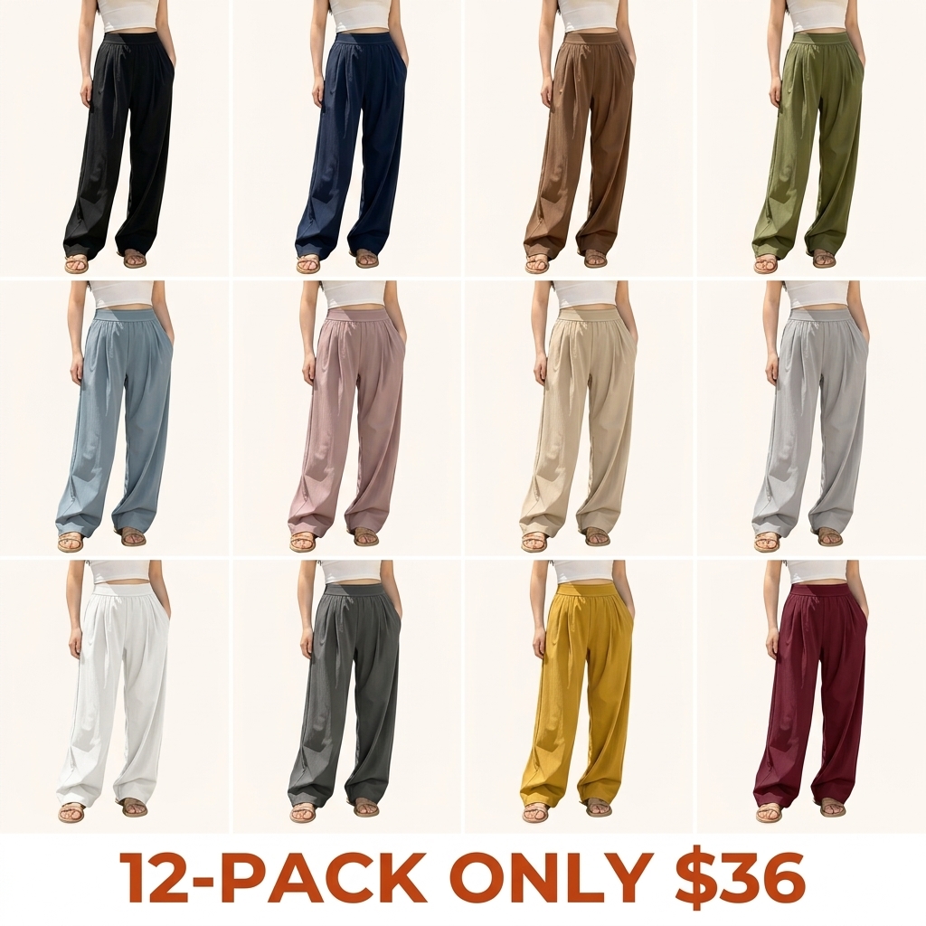 Women's High-Waisted Wide-Leg Casual Pants (with Pockets)