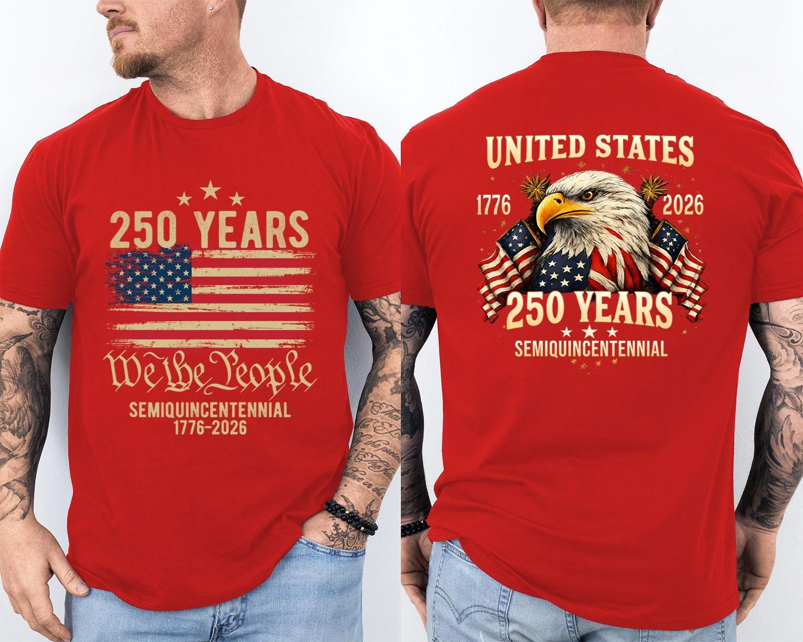 Men'S Casual American 1776-2026 Anniversary Printed Short Sleeved T-Shirt