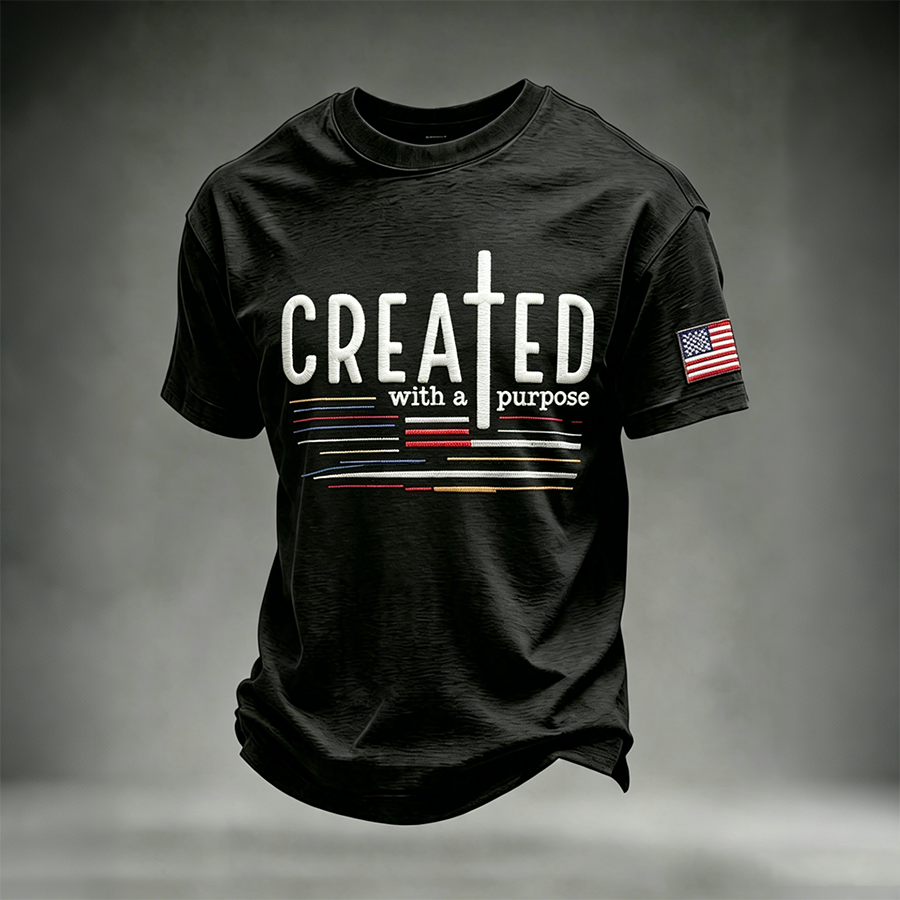 Vintage Men's Patriotic American Flag Religious Faith Graphic Tee
