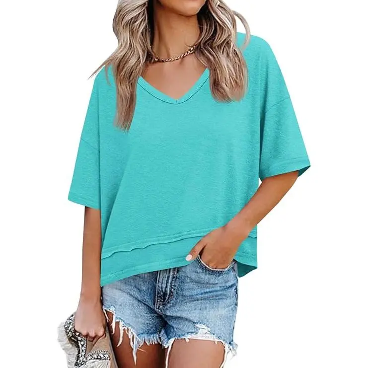 Cicy Bell Women's Summer V-Neck T-Shirt — Premium Blend Fabric, Slimming V-Neck Design