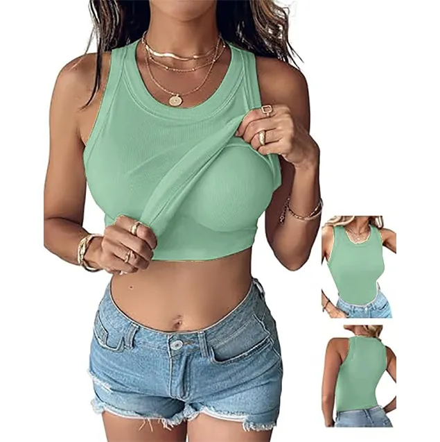 Women Everyday Basic Ribbed Built-in Bra Tank