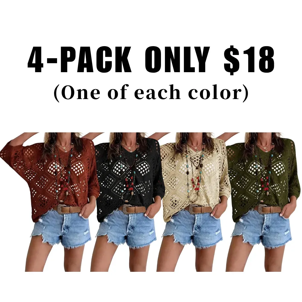 🔥Clearance sale, limited stock 🔥Women's Bohemian-Style Crocheted V-Neck Top