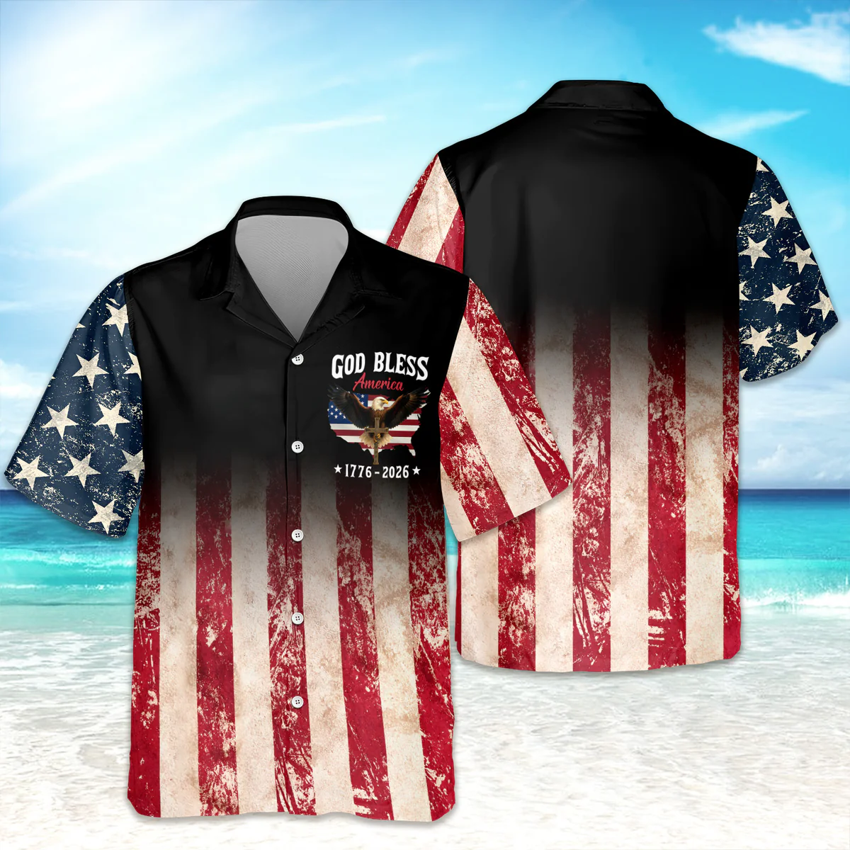 Men's God Bless America 1776-2026 Bald Eagle Gradient American Flag Shirt