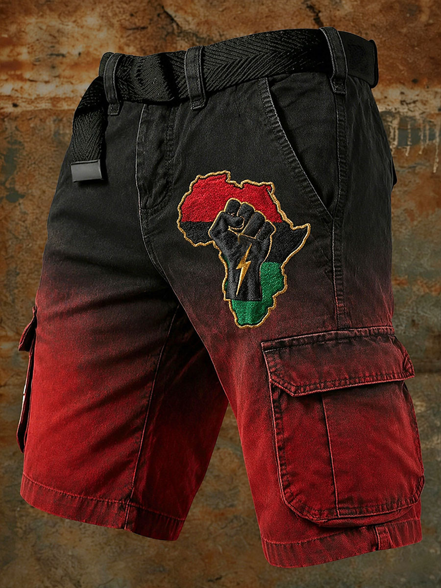 Men’s African Power Fist Embroidered Cargo Shorts