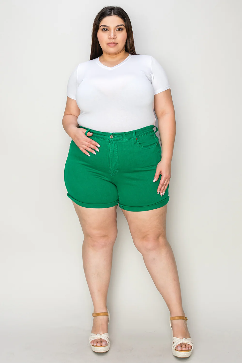 Blue Full Size Tummy Control Garment Dyed Denim Shorts