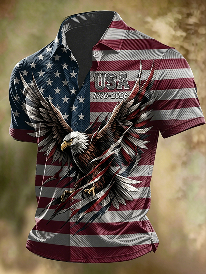 Men's  250 Years Day Printed Casual Collar Shirt