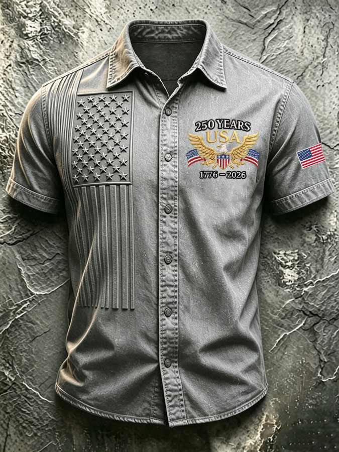 Men'S America Flag Printed Casual Collar Shirt