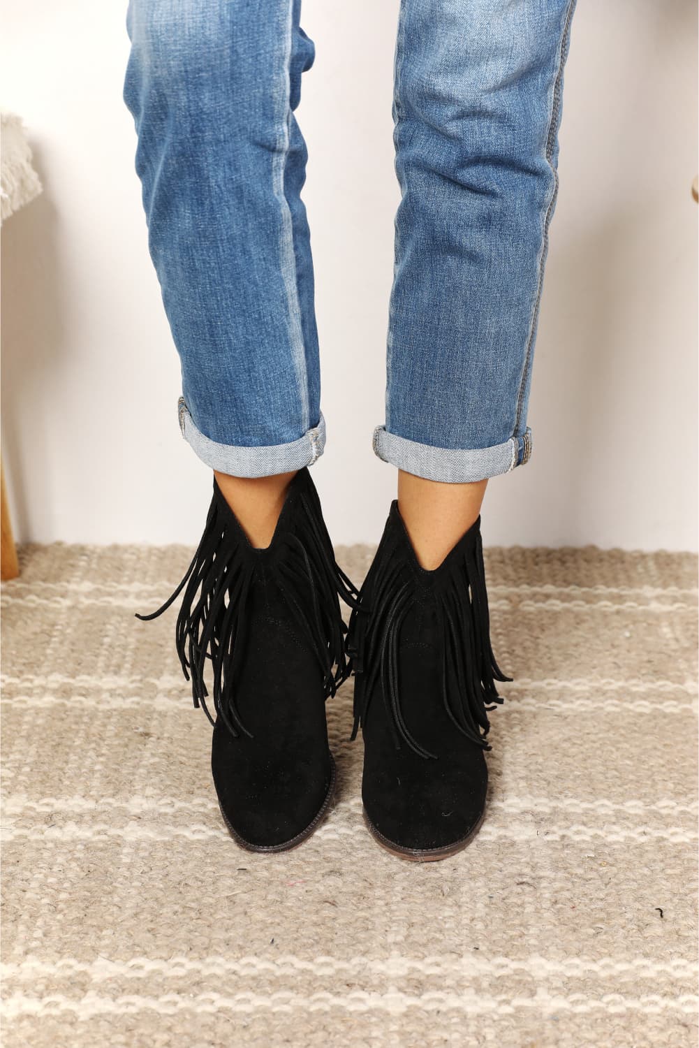 On The Fringe Cowboy Western Ankle Boots in Black