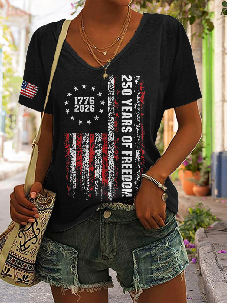 Women'S For The 250th Anniversary Of American Independence V-Neck T-Shirt