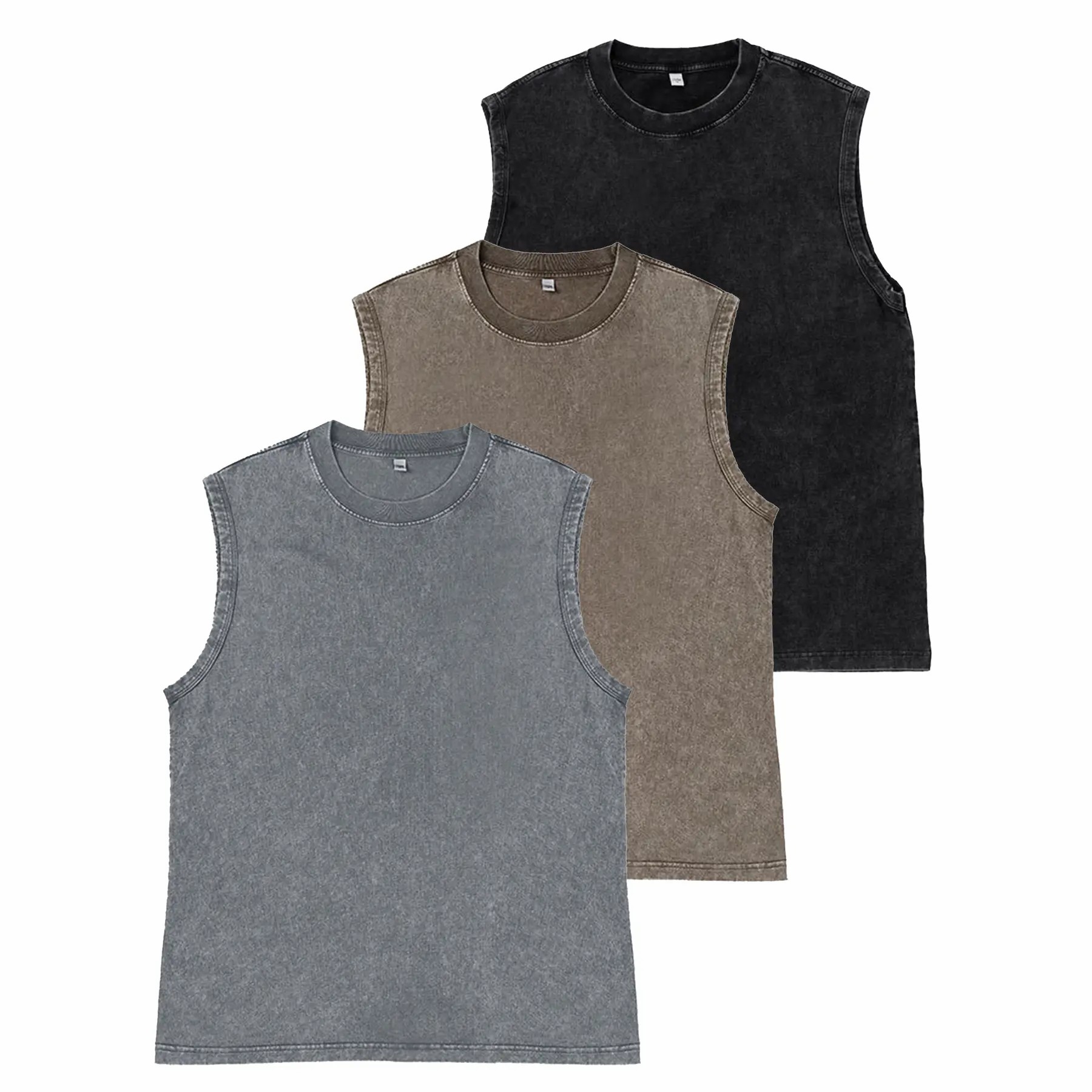 Unisex Acid Wash Cotton Muscle Tank Top – Loose Fit Gym & Streetwear Vest