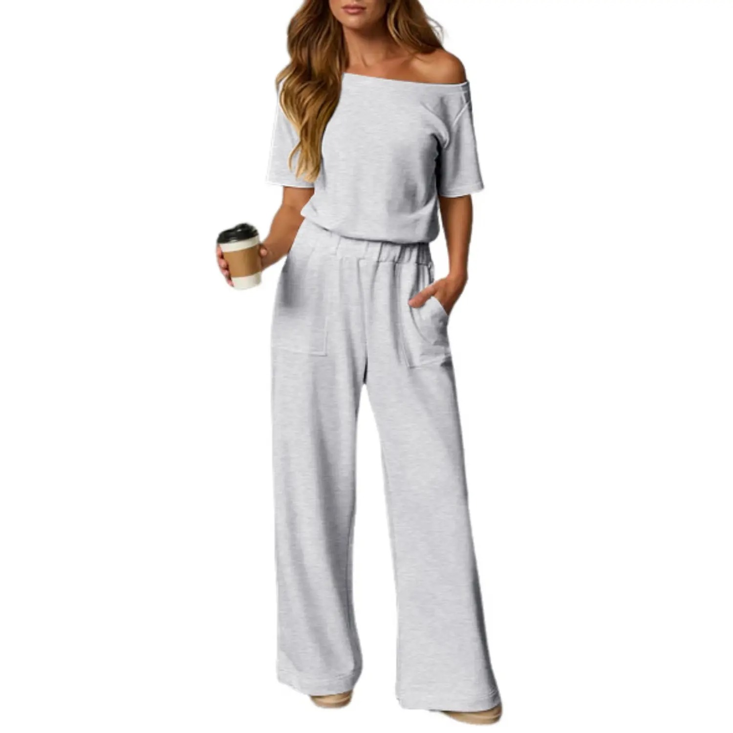 Women's Off-Shoulder Wide Leg Jumpsuit with Back Cutout