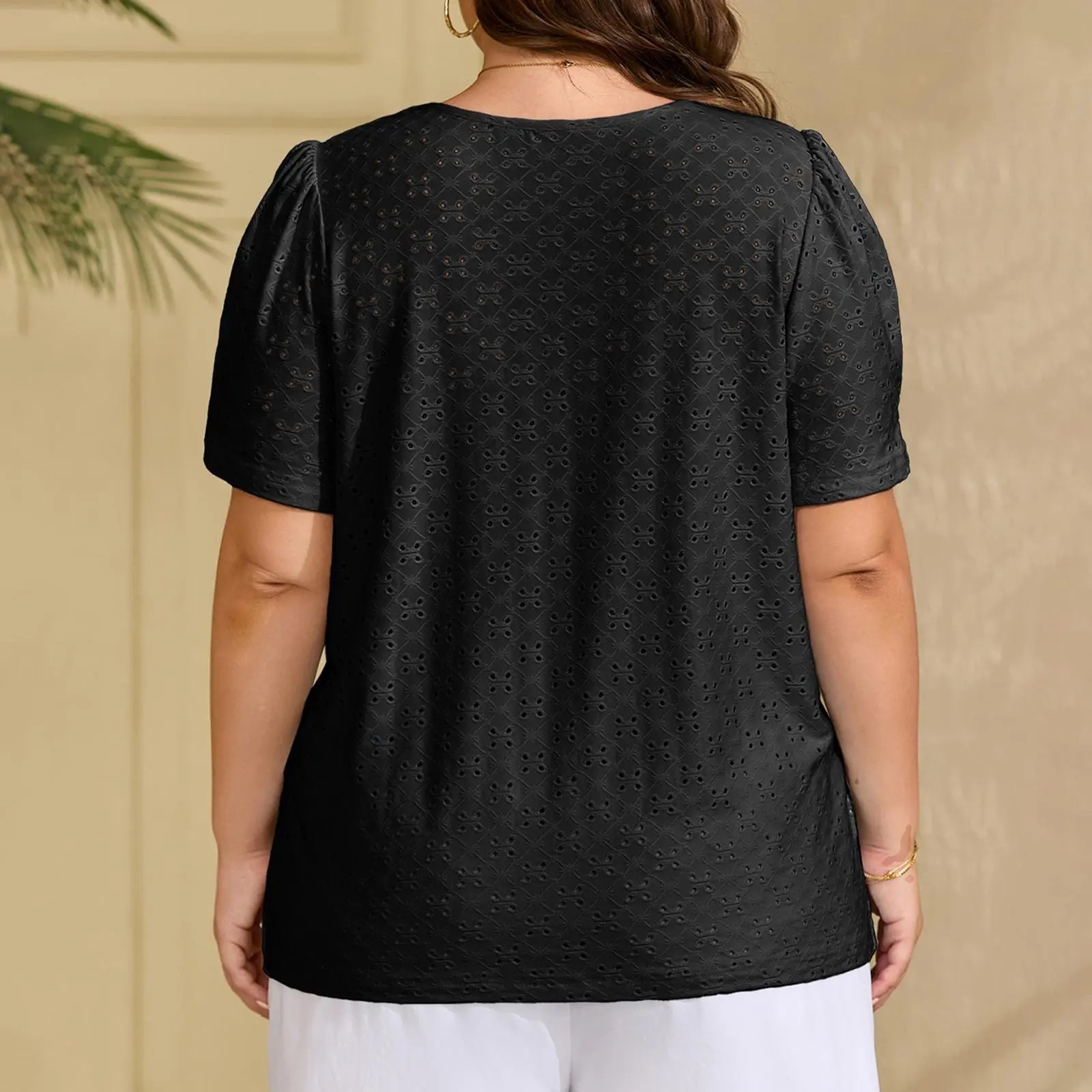 Plus-Size Puff Sleeve Blouse