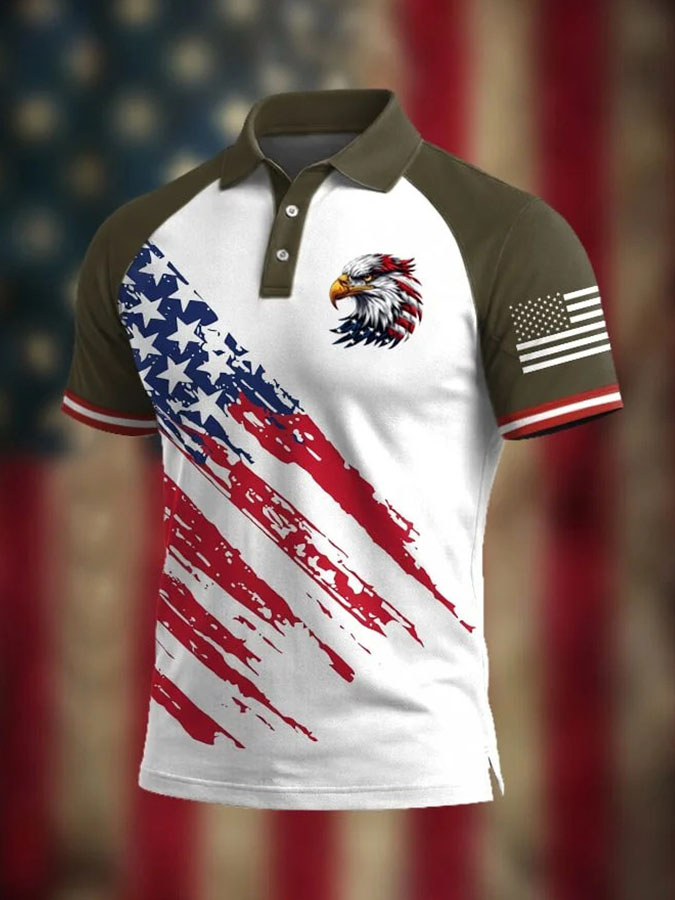 Men'S Retro 250Th Anniversary Celebration Shoulder Collar Polo Shirt