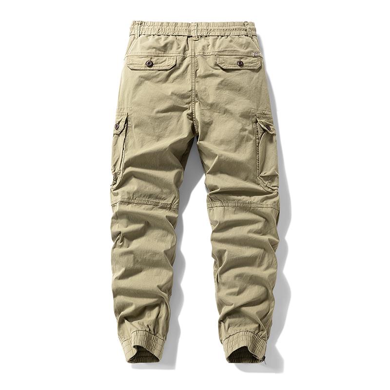 Versatile trendy functional cargo pants for men — drawstring cuffs, multiple pockets, retro outdoor casual style