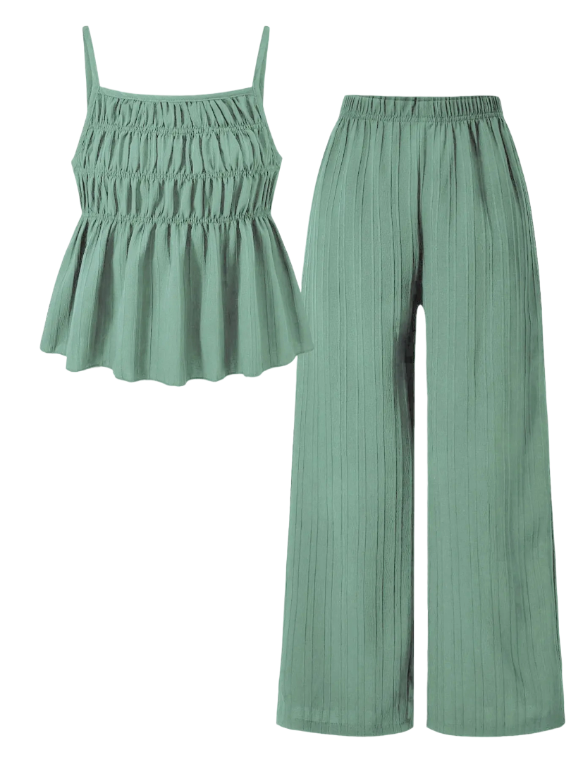 Women's 2-Piece Solid Color Cami Top & Wide Leg Pants Set – Street Fashion Casual Outfit for Daily Outdoor Wear, All-Season Ladies Clothing