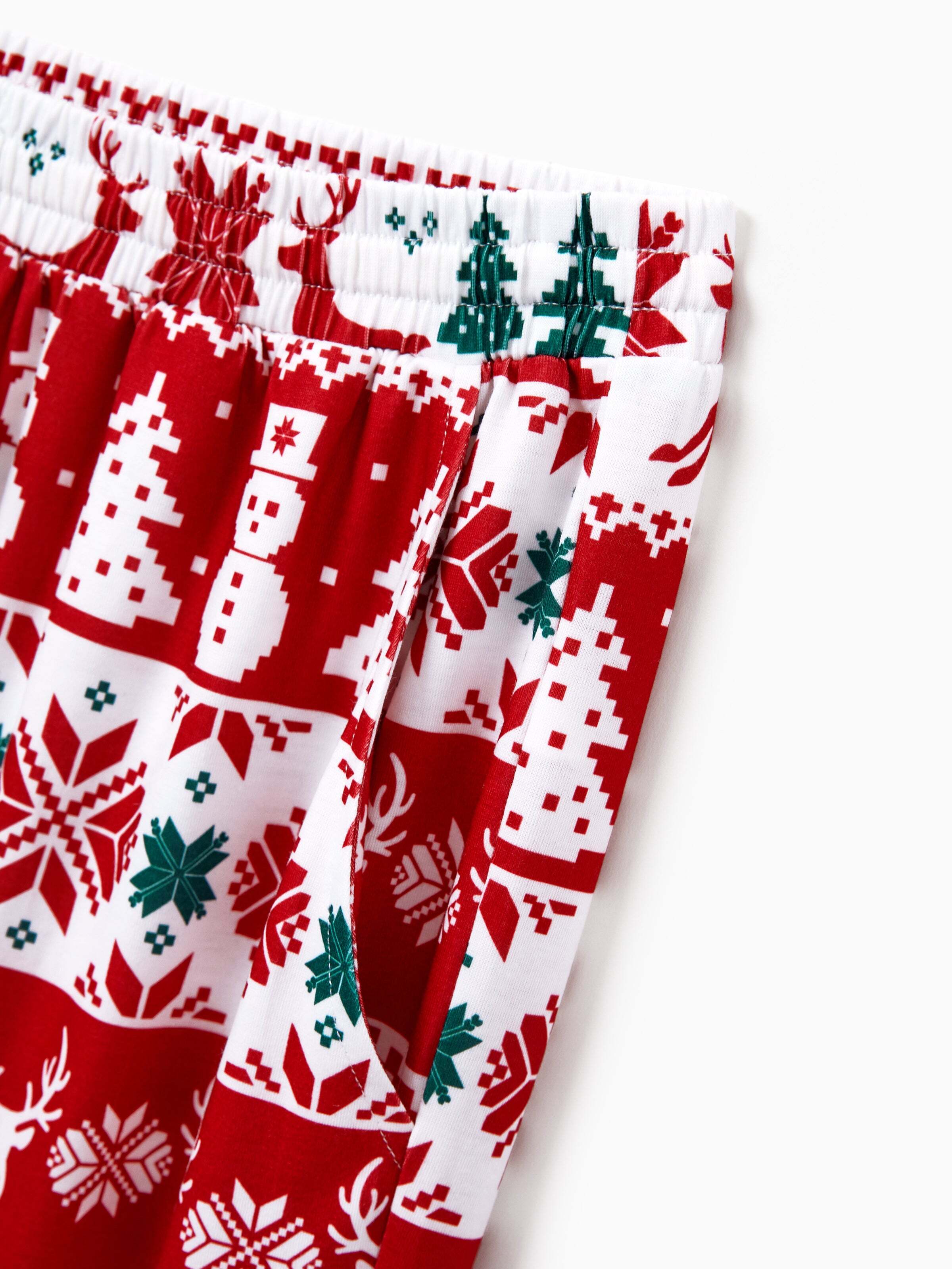 Christmas Matching Family Pajamas Set Reindeer and Snowman Print Red Long-sleeve PJS with Christmas Socks Red