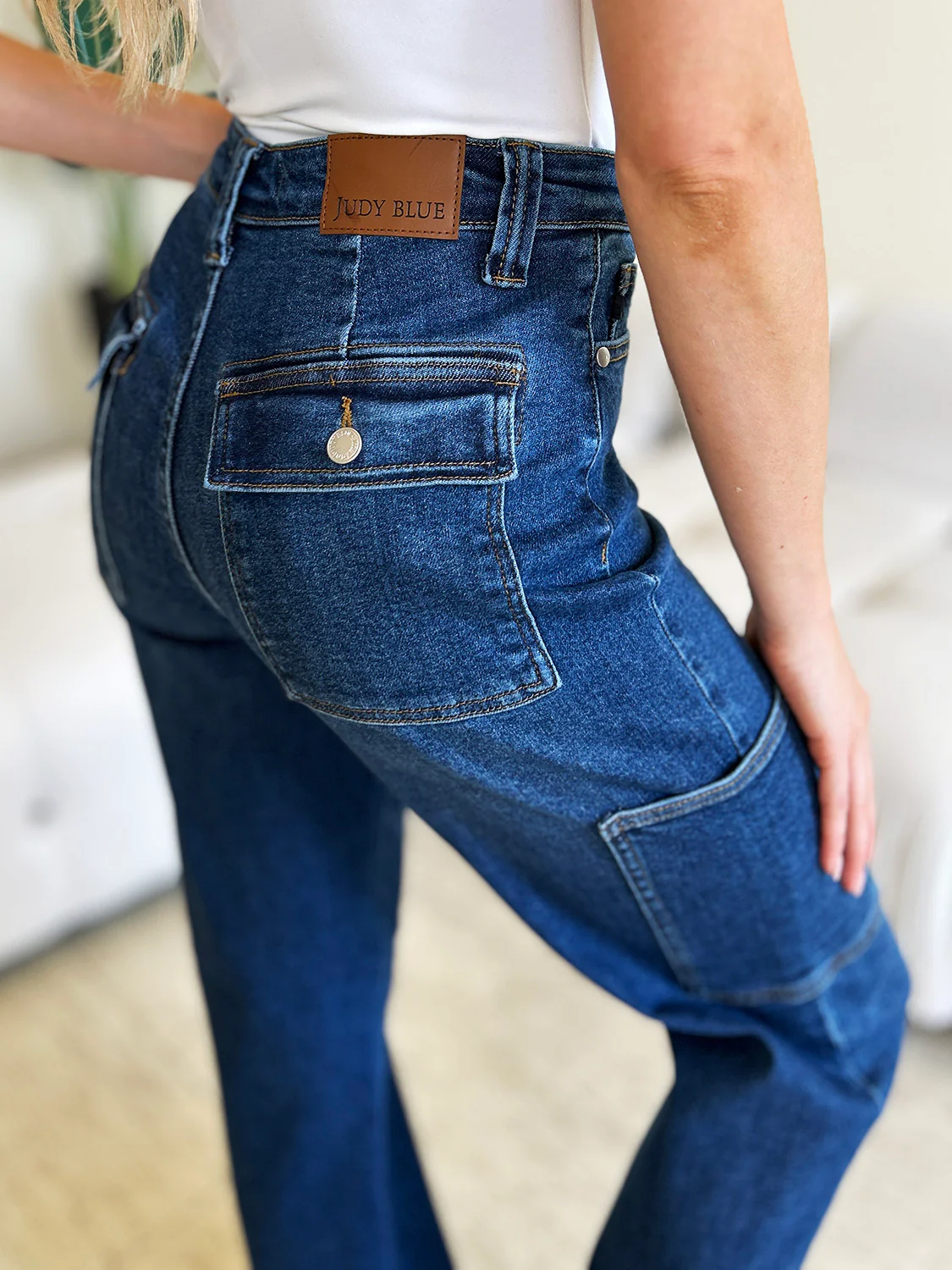 Blue Full Size High Waist Straight Cargo Jeans
