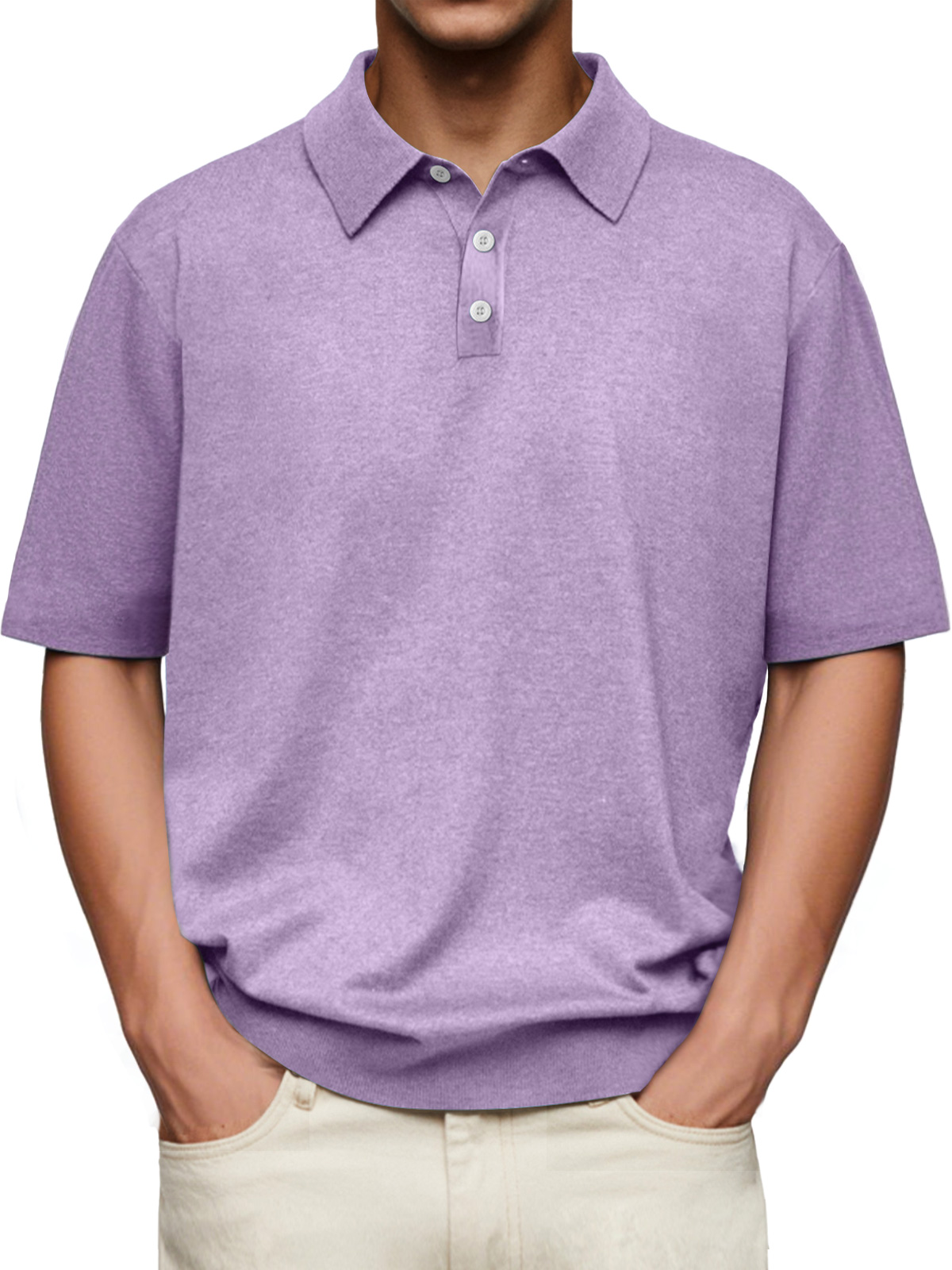 Men's Daily Lapel Button Casual Solid Color Comfortable Short-sleeved Polo Shirt