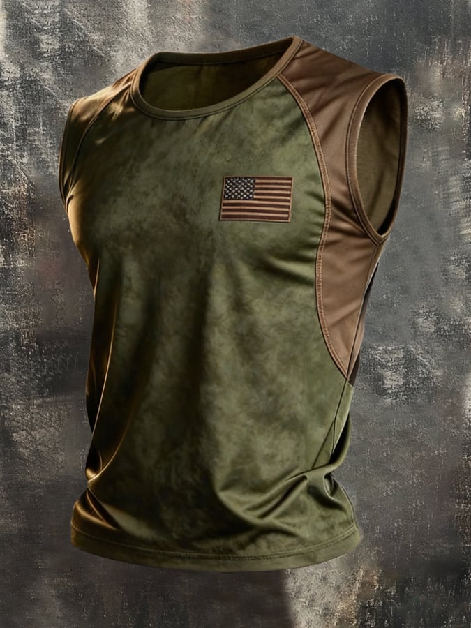 Men's Retro Independence Day Patriot Crew Neck Tank Top