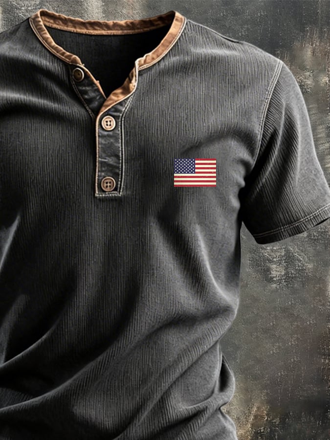 Men's Retro Patriot Patchwork Waffle T-shirt