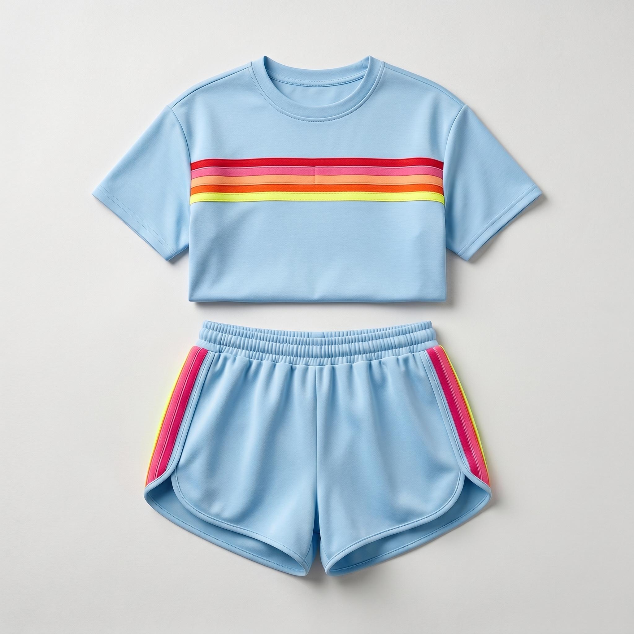 Women's Short Two-Piece Rainbow-Striped Outdoor Sports Set
