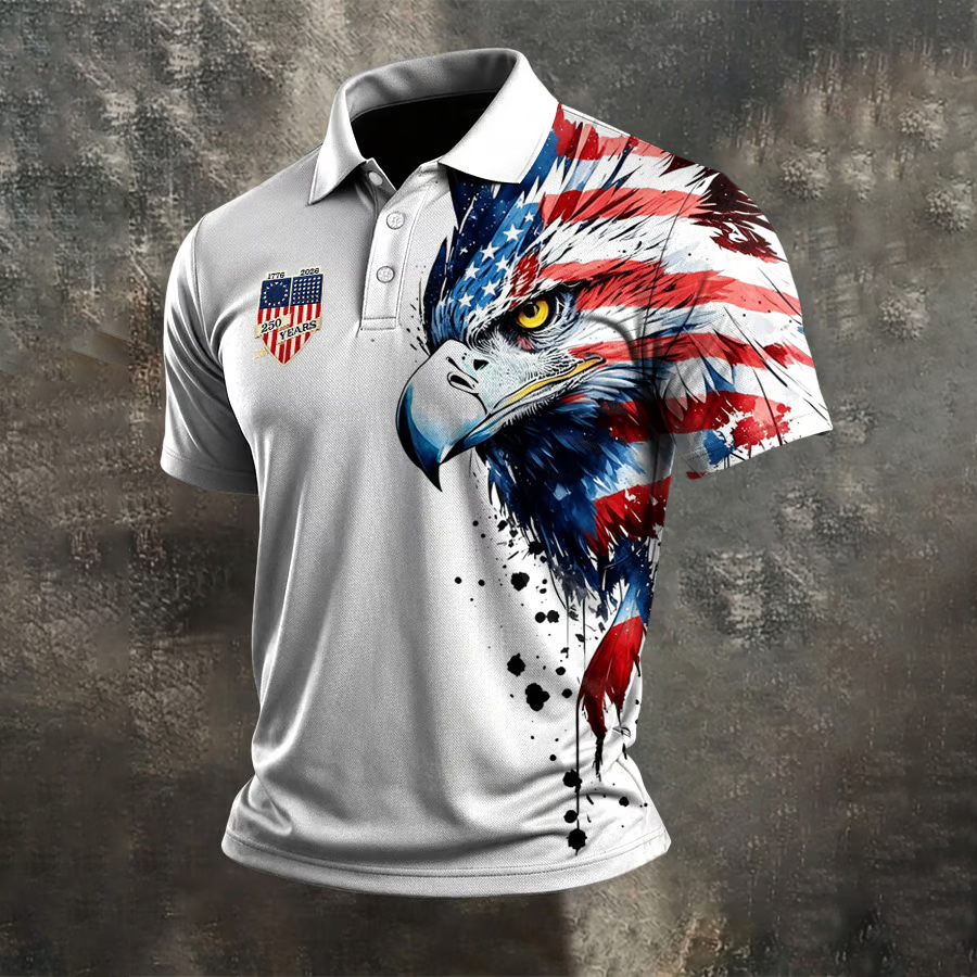 Men'S Casual American Independence Day Printed Celebration Short Sleeved Polo Shirt