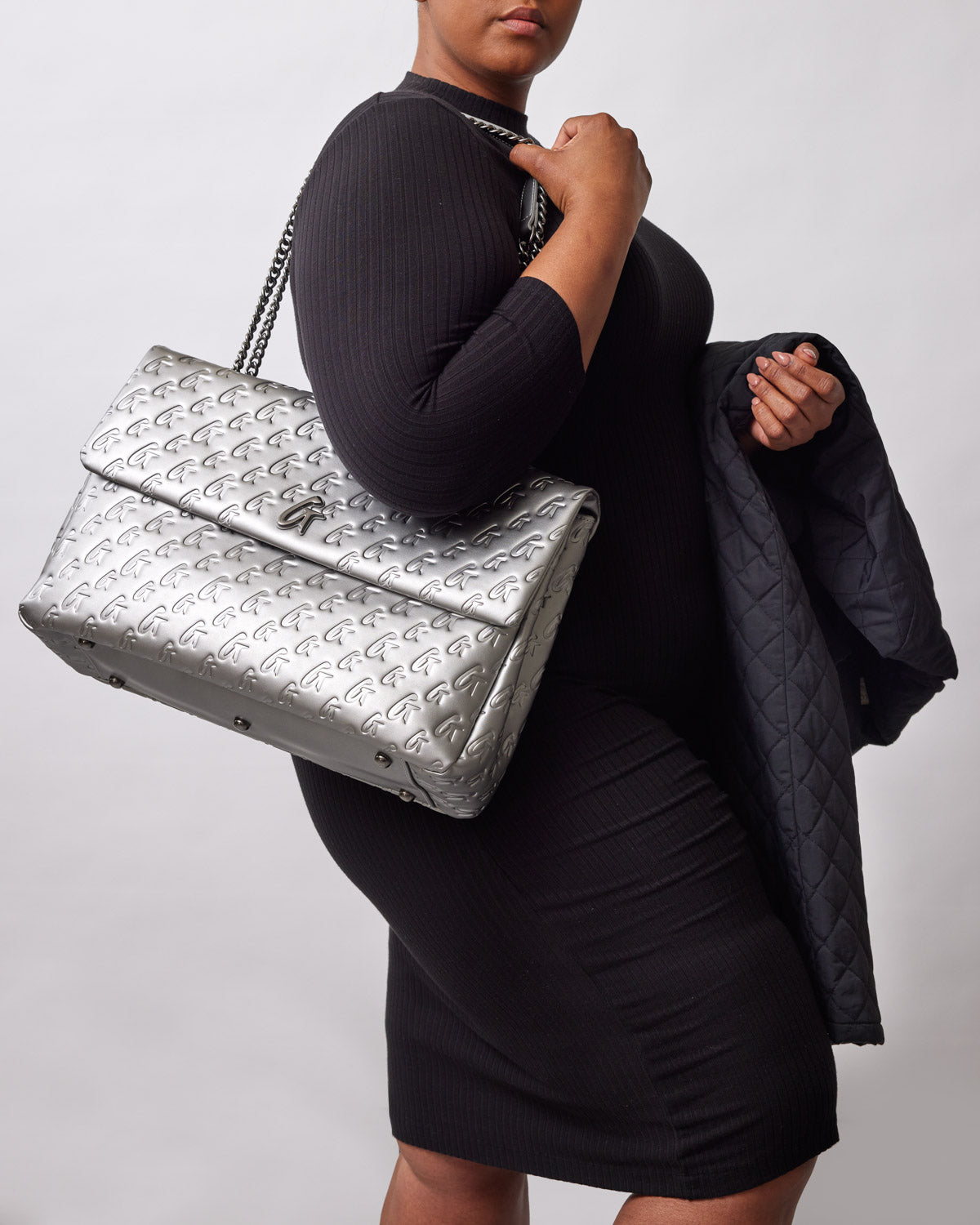 XL MONOGRAM FLAP BAG - PLATINUM