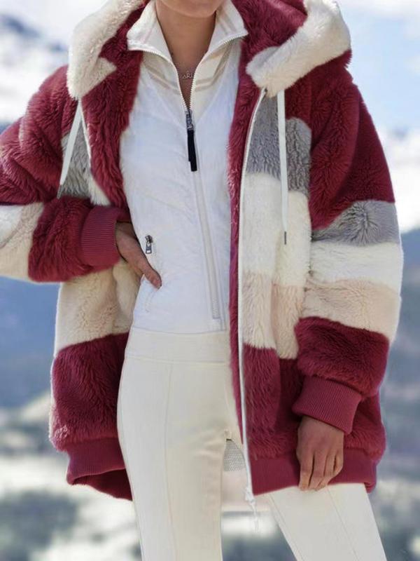Women Long Warm Oversized Teddy Bear Coat Thick Fleece Faux Fur Hooded Jacket