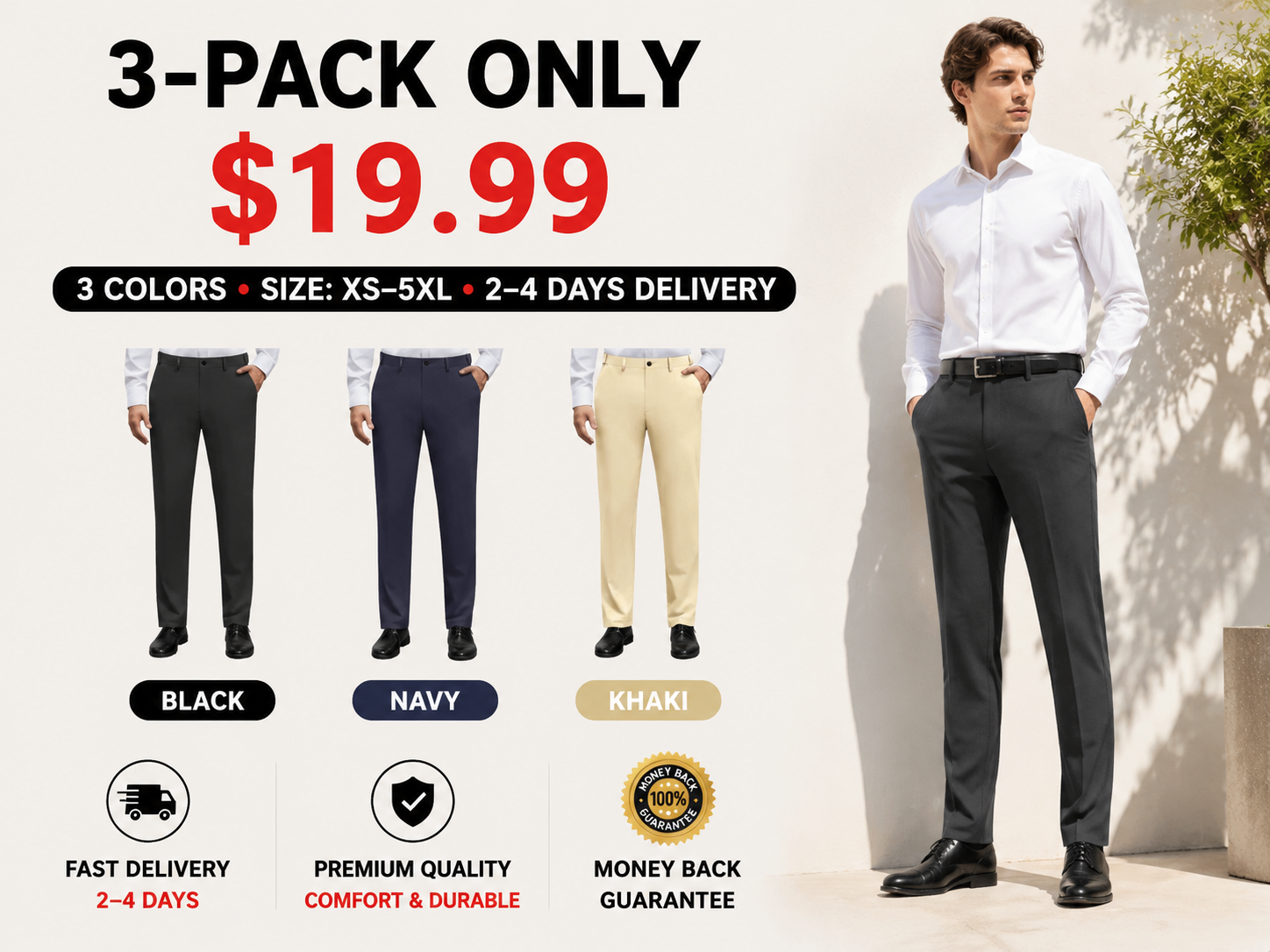Men's Stretch Dress Pants — Wrinkle-Free Golf Trousers