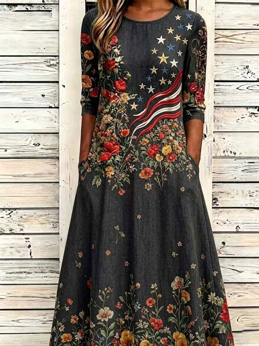 Women'S Casual American Independence Day Print Art Casual Dress