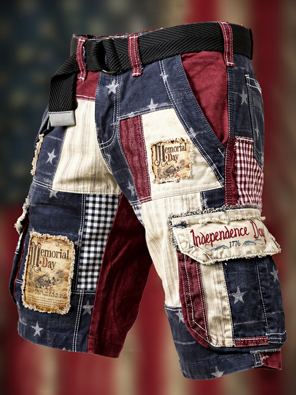 Men's 1776 Independence Day Art Print Denim-Like Casual Shorts