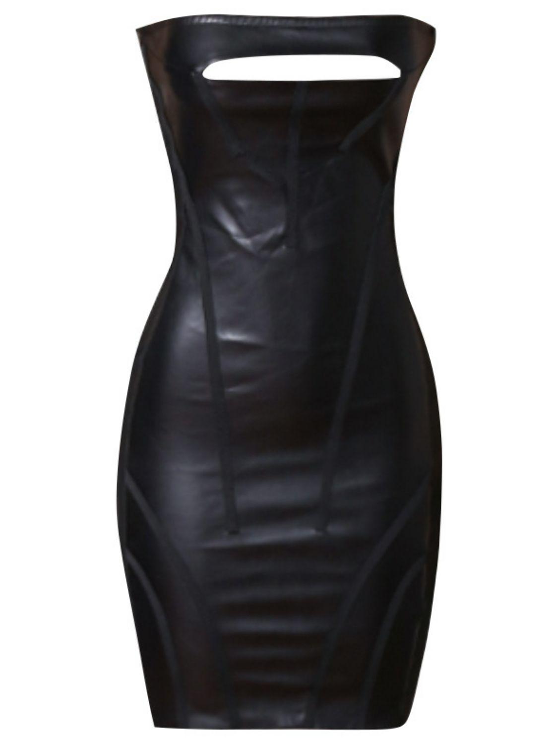 Faux Leather Cutout Strapless Bandage Mini Dress